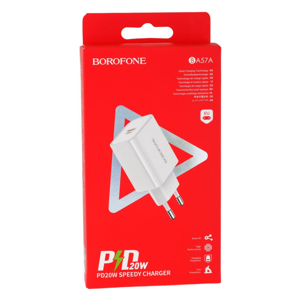 Мережевий зарядний пристрій Borofone BA57A, PD 20W, White - 2