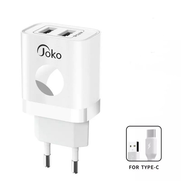 Мережевий зарядний пристрій Joko JK72, Cable Type-C, 2xUSB, 2,4A, White - 1