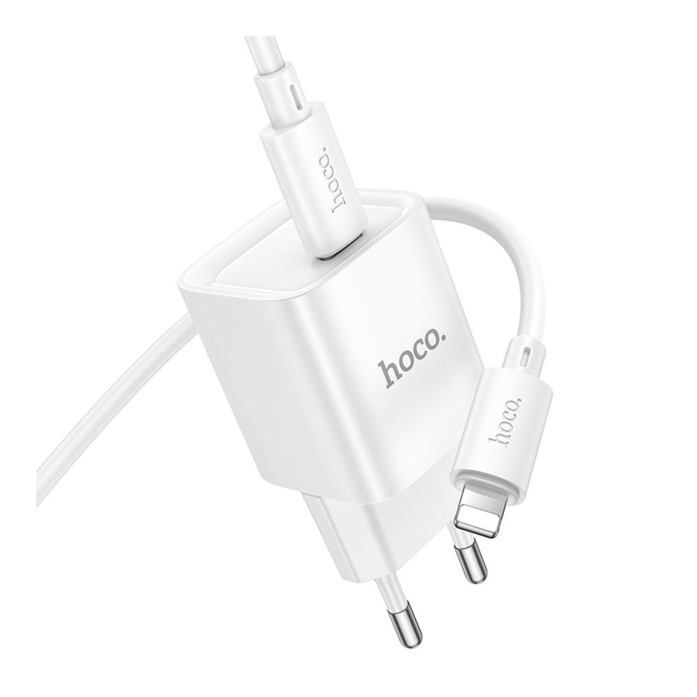 Мережевий зарядний пристрій Hoco C146A, Cable Type-C to Lightning, PD 20W, QC 3.0, White - 6