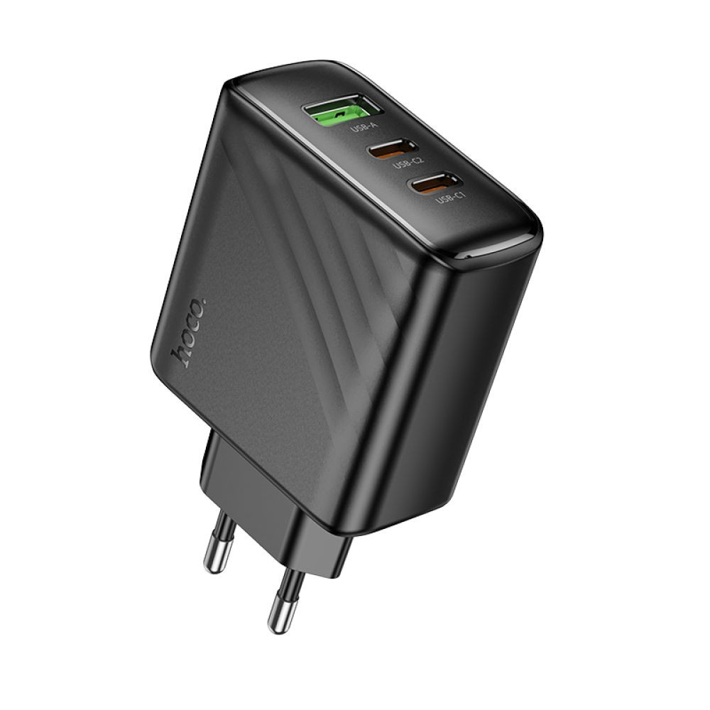 Мережевий зарядний пристрій Hoco CS26A, 2xType-C, 1xUSB-A, PD 45W, QC 3.0, Black - 1