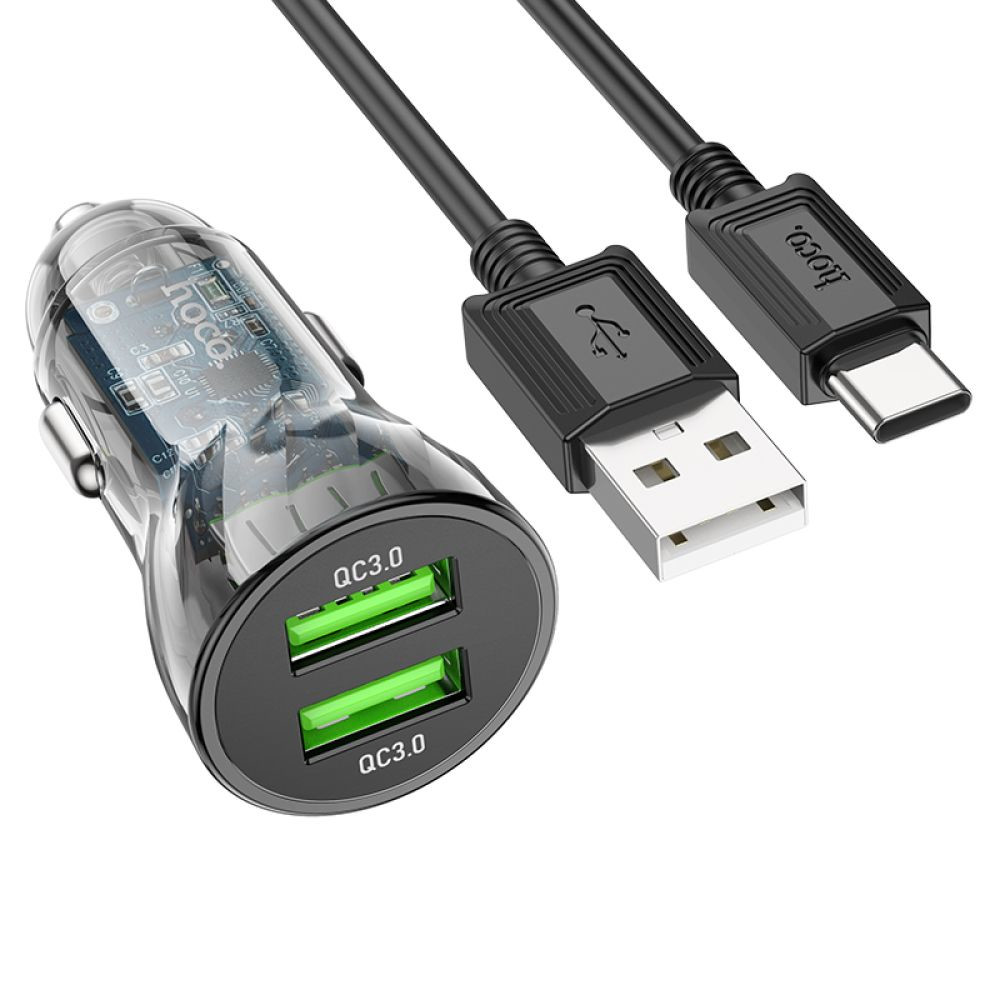 Автомобільний зарядний пристрій Hoco Z47 Transparent, QC 3.0 18W, Cable Type-C, Blue - 7