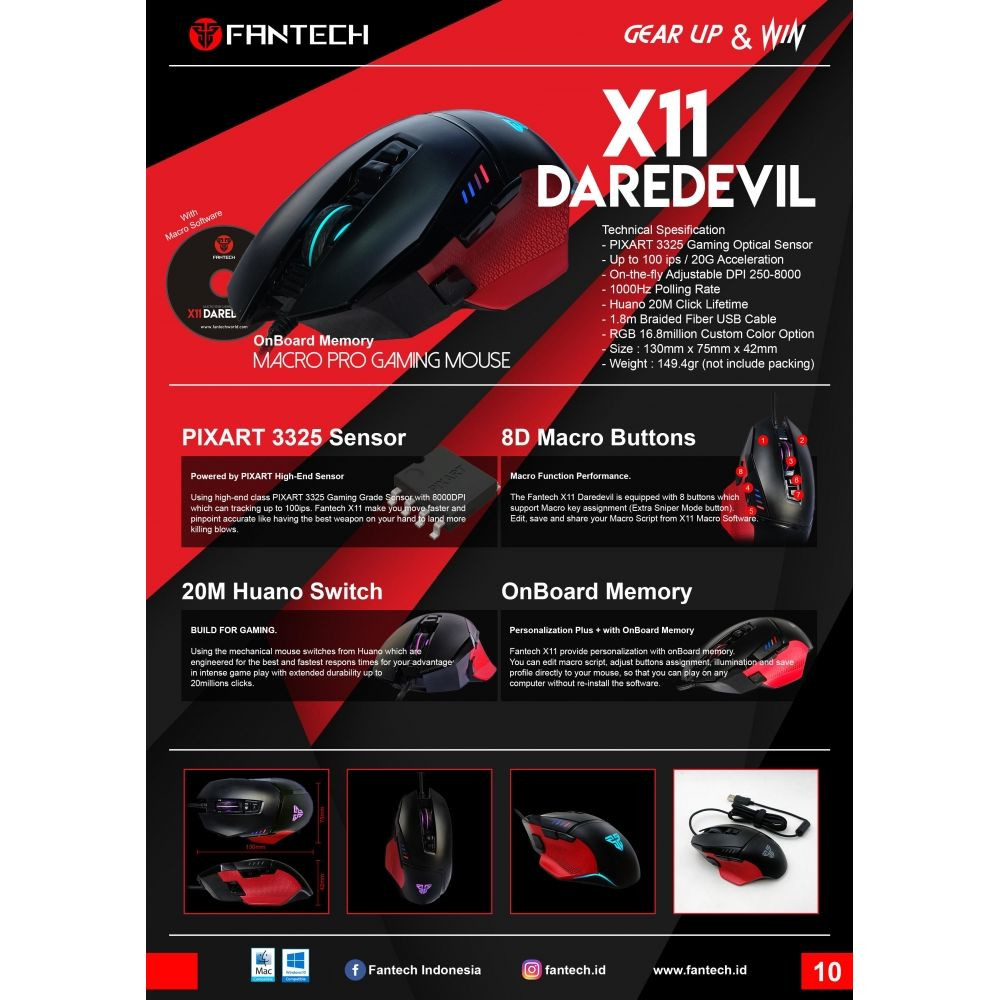 Комп'ютерна USB миша Fantech X11 Daredevil Black - 3