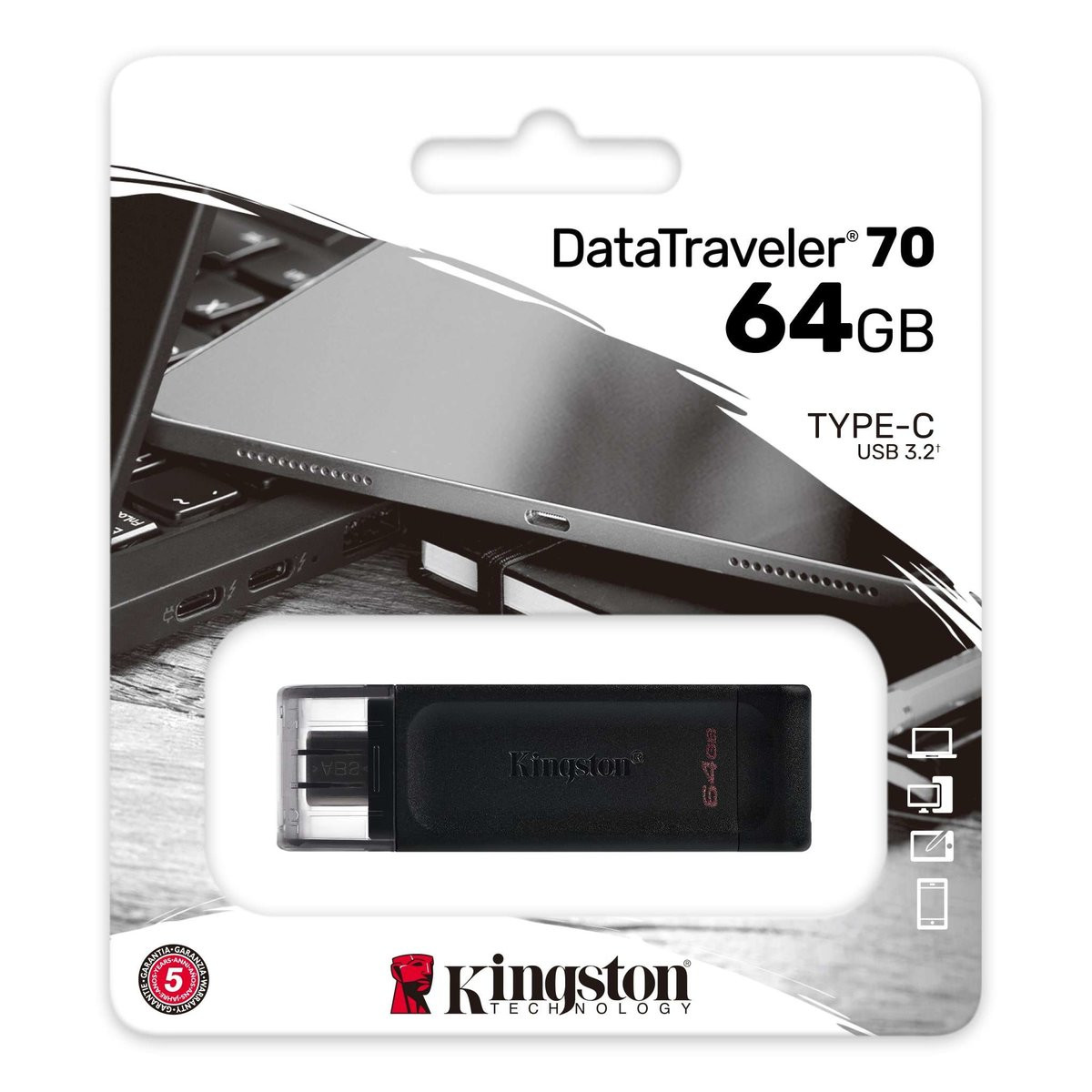 Флешка Kingston DT 70, USB 3.2, 64GB, Type-C - 1