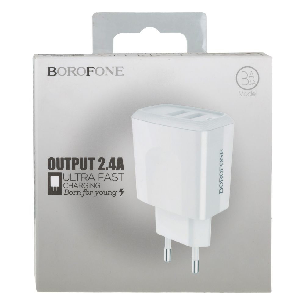 Мережевий Зарядний Пристрій Borofone BA3A 2 USB 2.4A White - 1