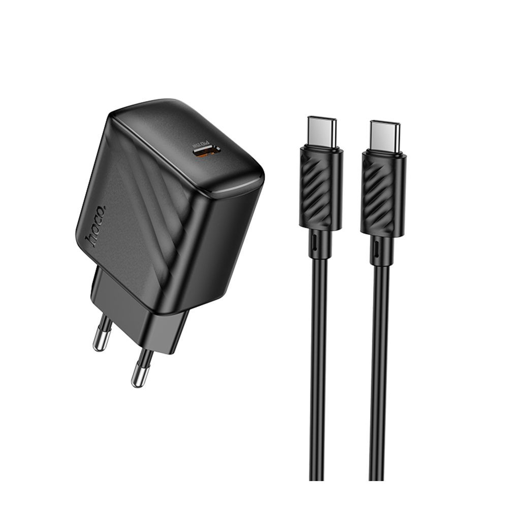 Мережевий зарядний пристрій Hoco CS24A, Cable Type-C to Type-C, 25W, Black - 1