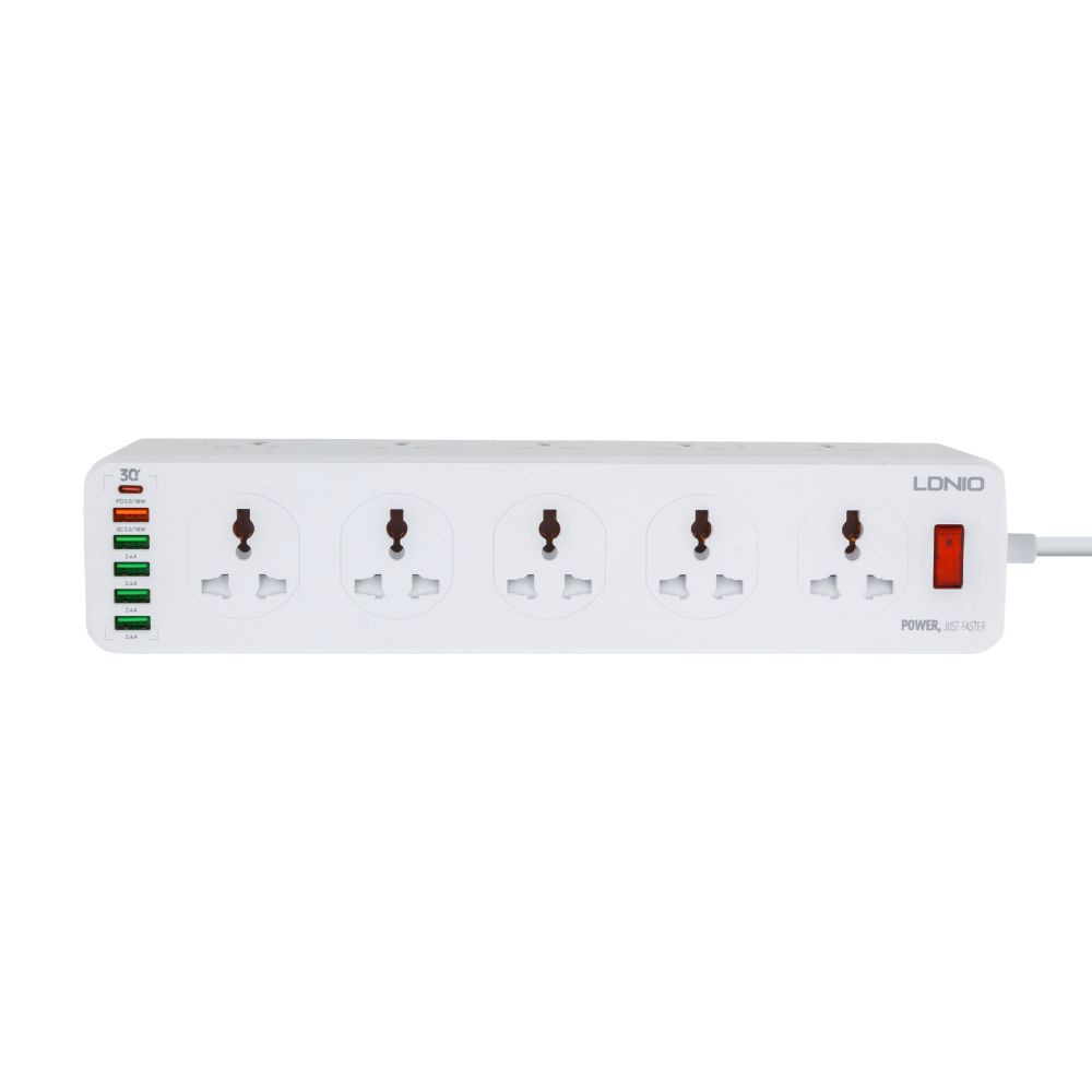 Мережевий подовжувач LDNIO SC10610, 10xSocket/1xType-C/5xUSB-A, QC 3.0, 2m, White - 1