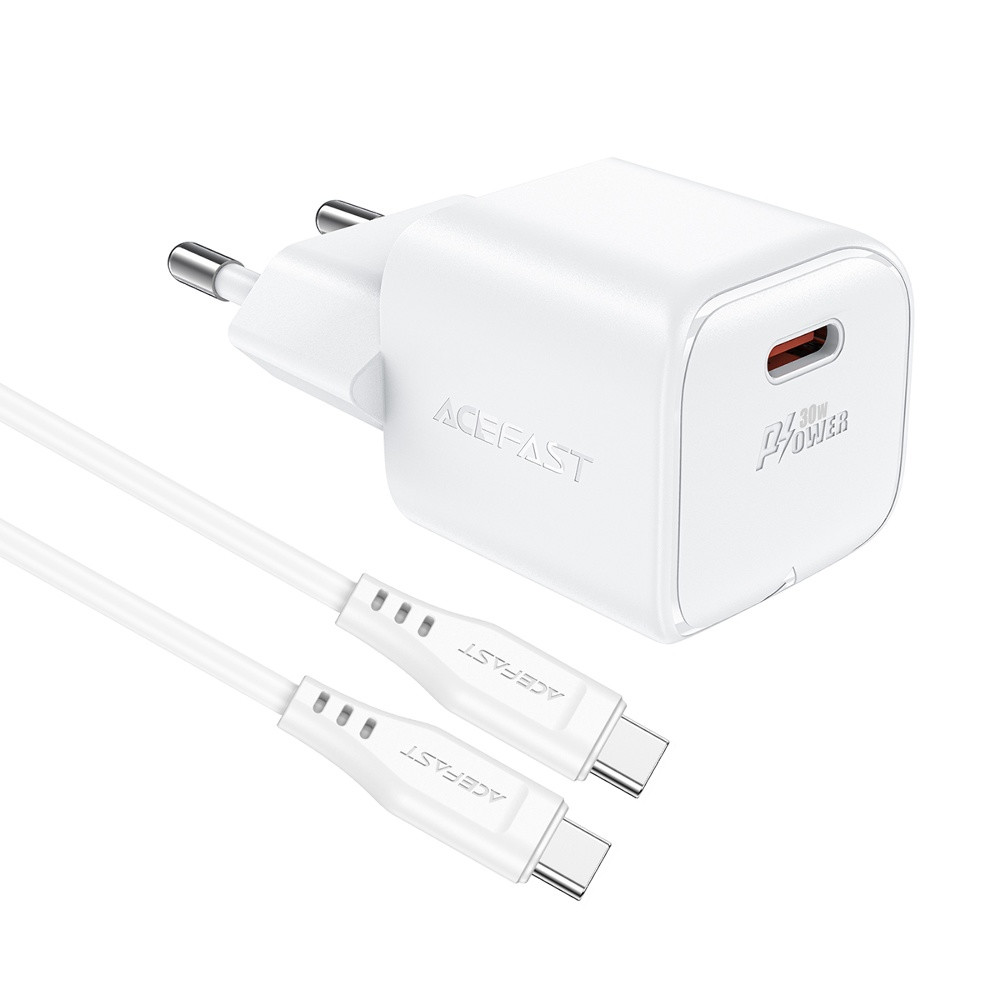 Мережевий зарядний пристрій Acefast A77, PD 30W, mini GaN, Cable Type-C to Type-C, White - 3