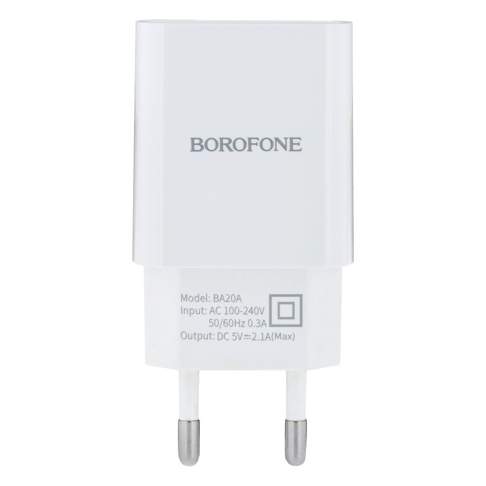 Мережевий Зарядний Пристрій Borofone BA20A, Cable Type-C, 2.1A, White - 2