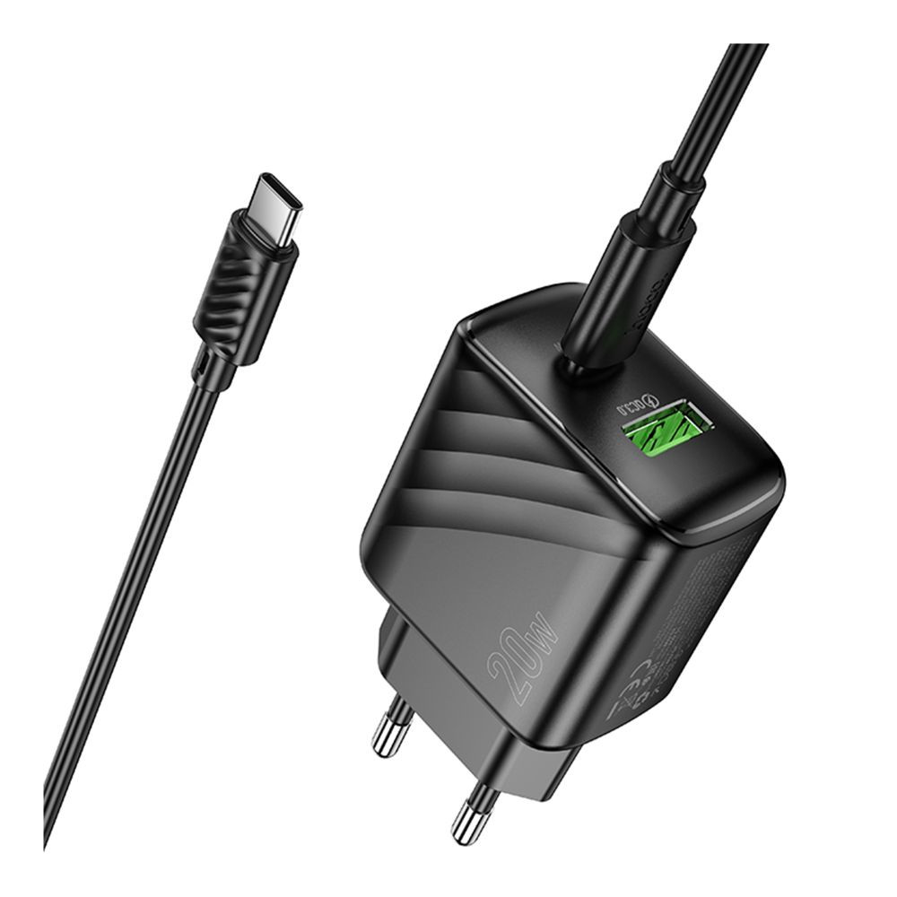 Мережевий зарядний пристрій Hoco CS25A, Cable Type-C to Type-C, PD 20W, QC 3.0, Black - 9