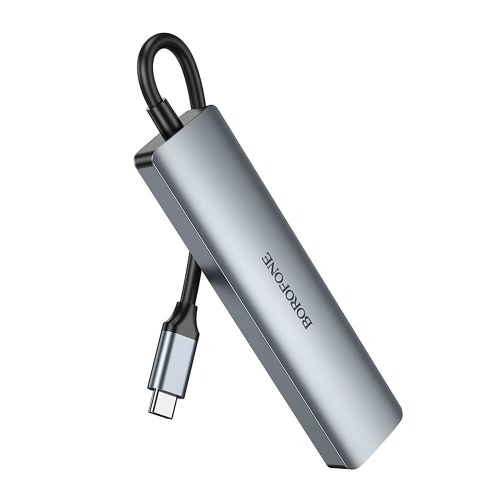 USB-хаб Borofone DH15, 6 in 1, Type-C to HDMI/Type-C/1xUSB 3.0/1xUSB 2.0/SD/TF, 0.15m, Gray - 4