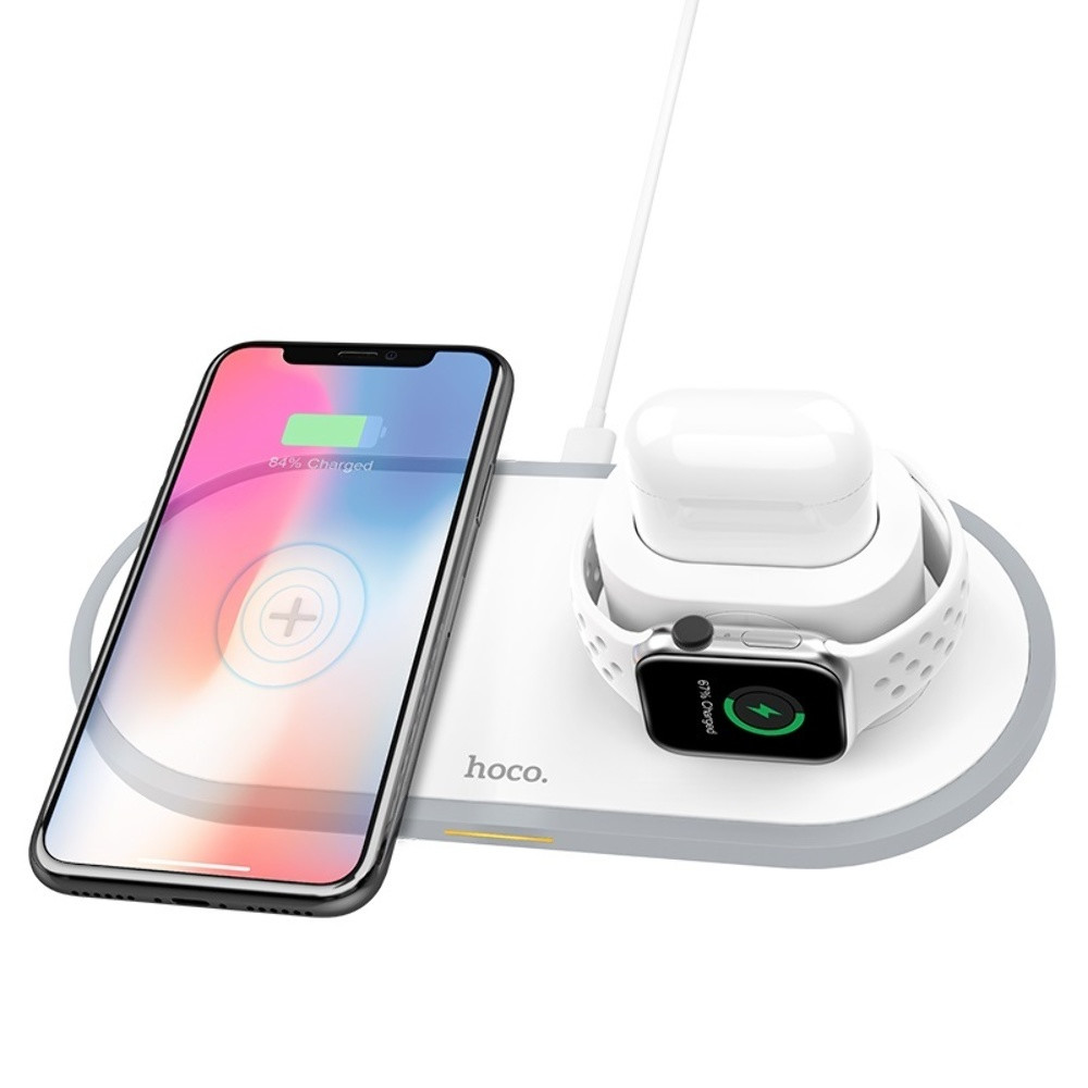 Безпровідний зарядний пристрій Hoco CW21, 3 in 1, 15W, White - 7