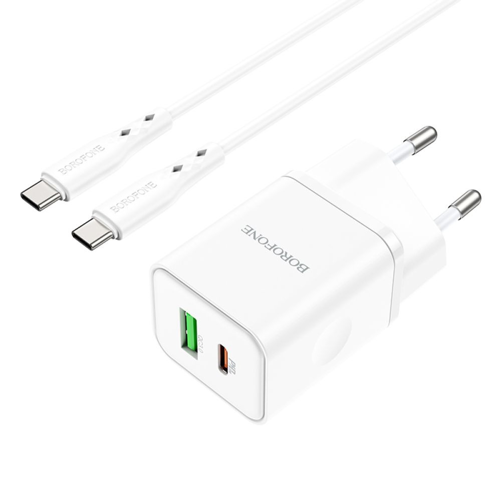 Мережевий зарядний пристрій Borofone BN7, Cable Type-C to Type-C, PD 20W, QC 3.0, White - 1