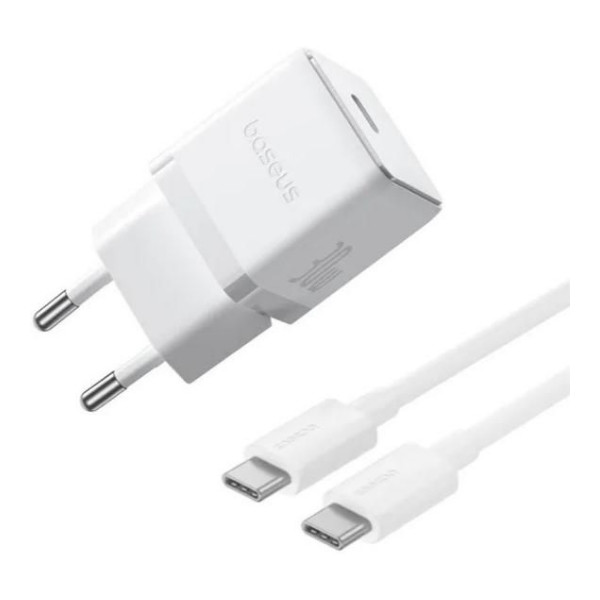 Мережевий зарядний пристрій Baseus Palm Fast Charger, Cable Type-C to Type-C, PD 30W, Moon White - 1