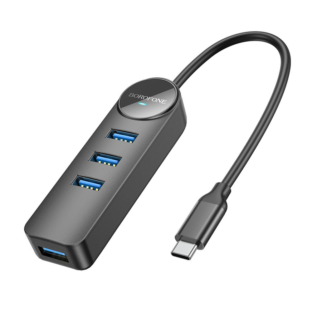 USB-хаб Borofone DH5, 4 in 1, Type-C to 4xUSB 3.0, 0.2m, Black - 1