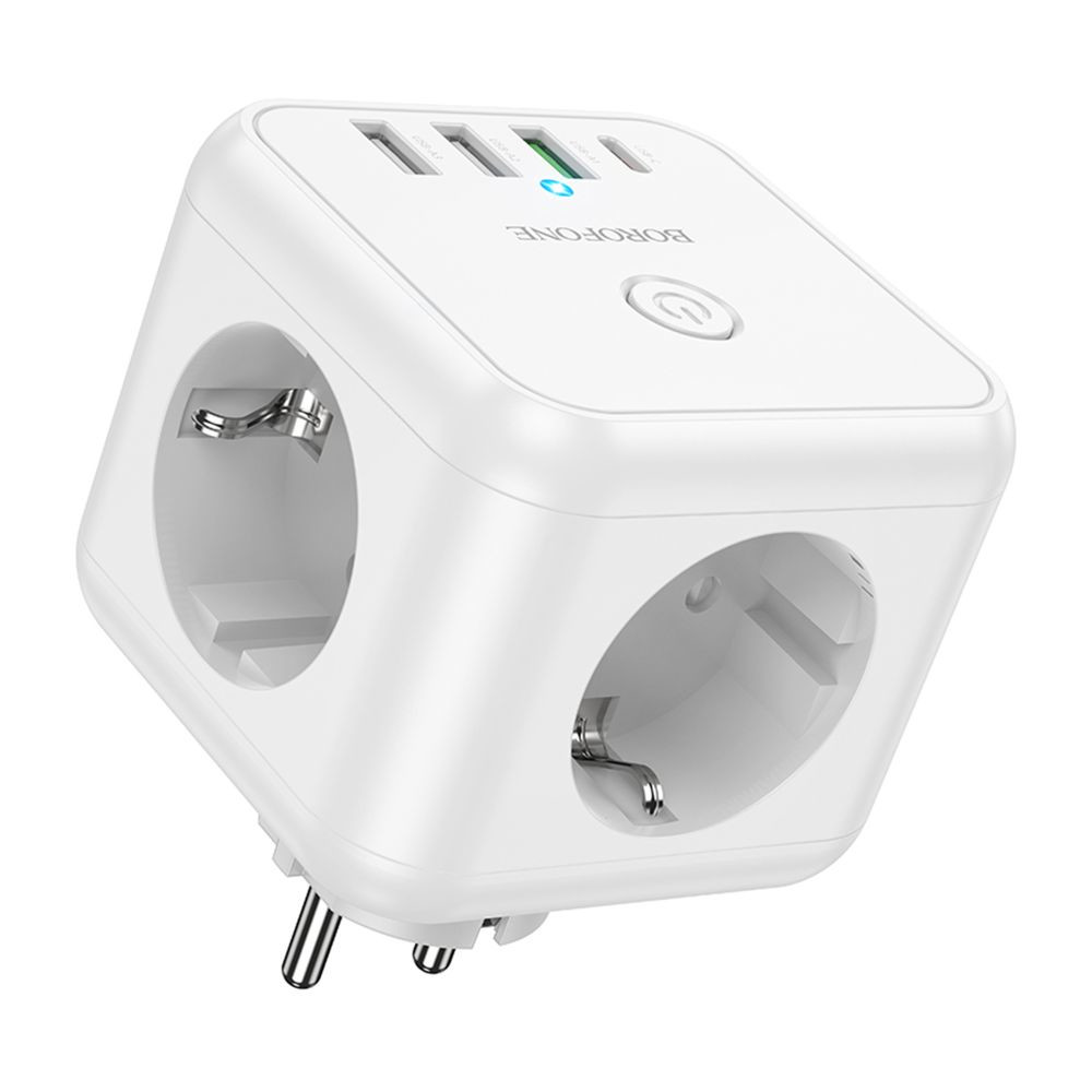 Мережевий подовжувач Borofone BAC10, 3xSocket/1xType-C/3xUSB-A, PD 20W, QC 3.0, White - 4