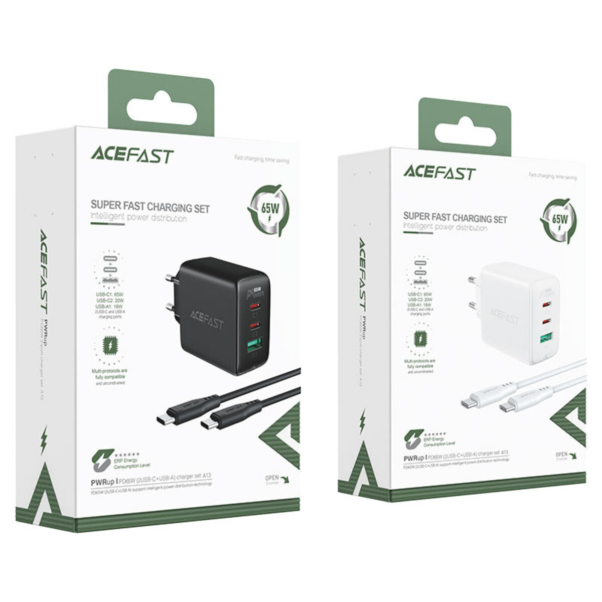 Мережевий зарядний пристрій Acefast A13 PD 65W, 2xUSB-C,1xUSB-A, Cable Type-C to Type-C Black - 5