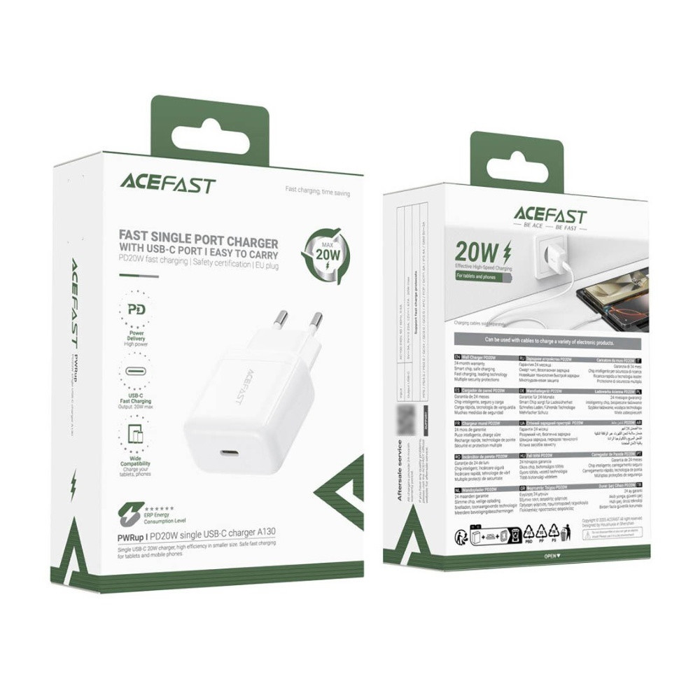 Мережевий зарядний пристрій Acefast A130, PD 20W, White - 2