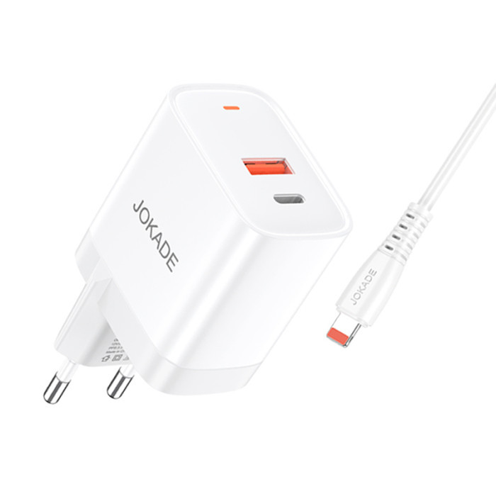 Мережевий зарядний пристрій Jokade JB082, Cable Type-C to Lightning, 30W, QC 3.0, White - 2
