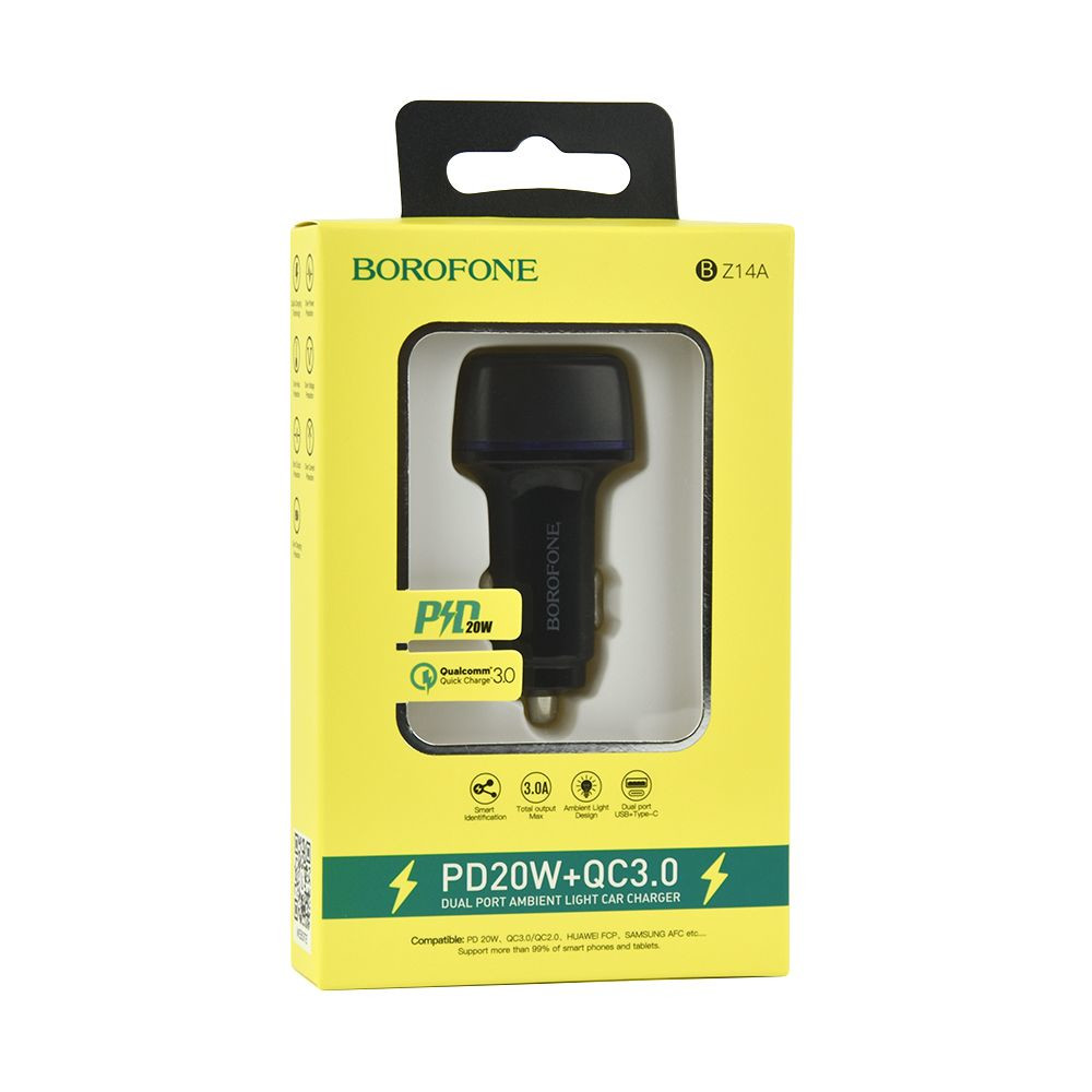 Автомобільний Зарядний Пристрій Borofone BZ14A PD20W+QC3.0 2.4A Black - 3