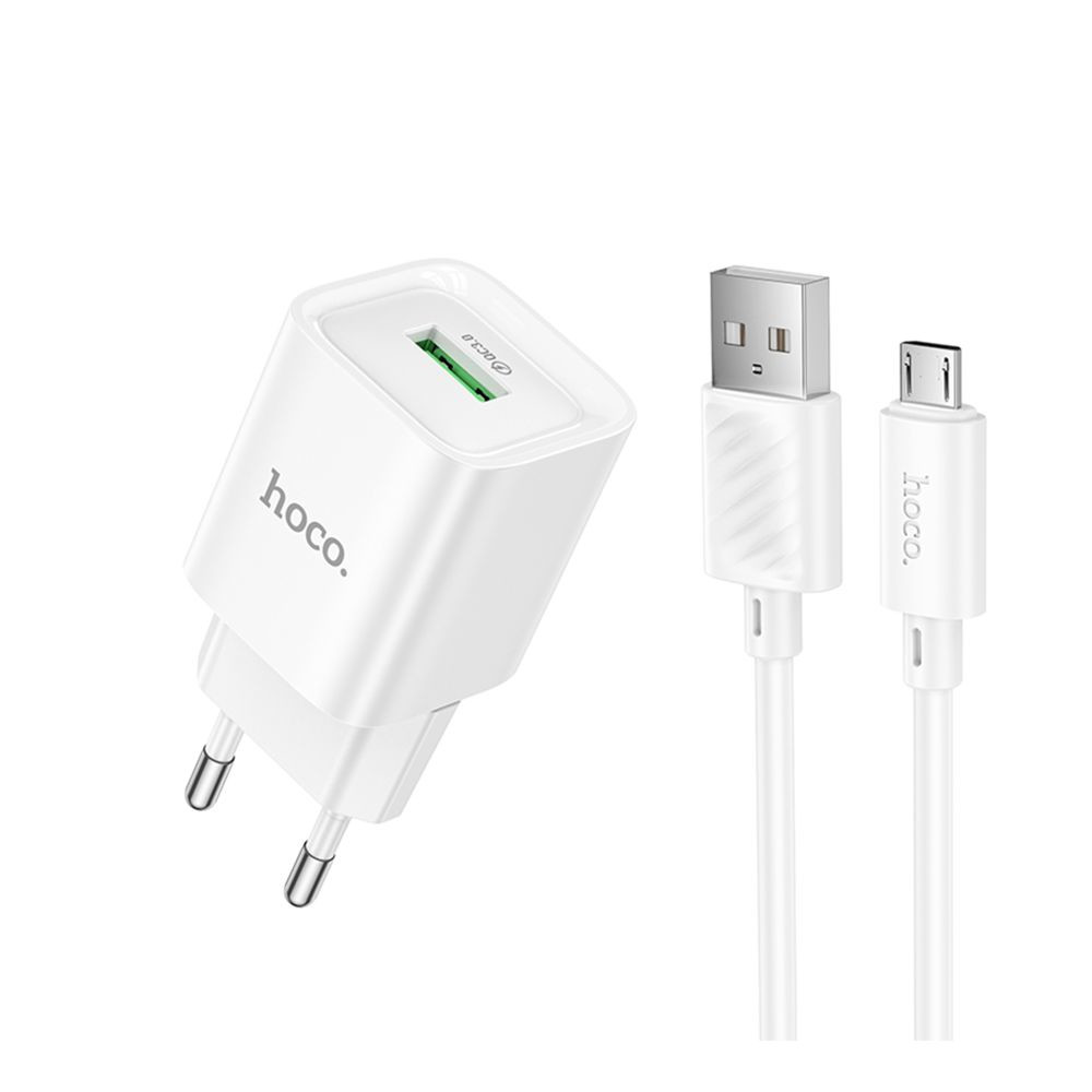 Мережевий зарядний пристрій Hoco C145A, Cable Micro, QC 3.0 18W, White - 1