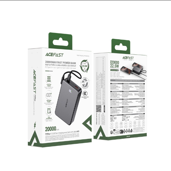 Універсальна мобільна батарея Acefast M29, 22.5W, Cable Type-C, 20000mAh, Black - 2