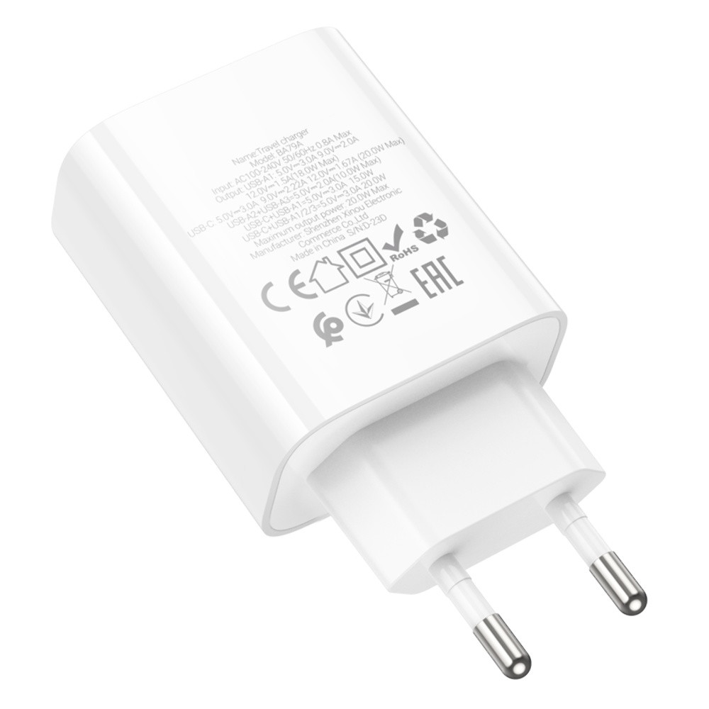 Мережевий зарядний пристрій Borofone BA79A, PD 20W, QC 3.0, 3xUSB-A, 1xType-C, White - 3