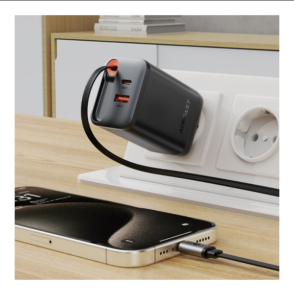 Мережевий зарядний пристрій Acefast A111, PD 67W, GaN, Cable Type-C, Black - 6