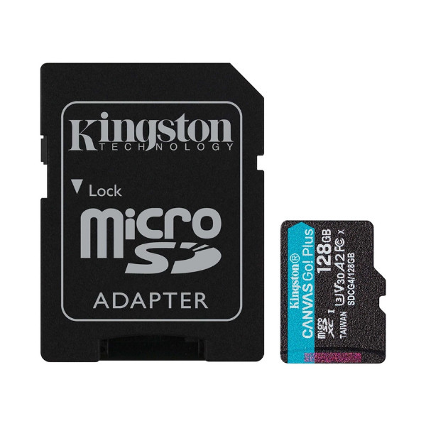 Карта пам'яті Kingston Canvas Go! Plus, 128Gb, micro SDXC UHS-1 U3, class 10, A2 V30, adapter SD - 1