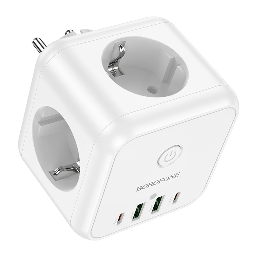 Мережевий подовжувач Borofone BAC11, 3xSocket/2xType-C/2xUSB-A, PD 40W, QC 3.0, White - 6