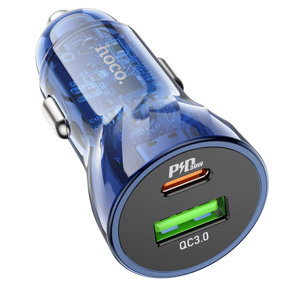 Автомобільний зарядний пристрій Hoco Z47A Transparent, PD 30W, QC3.0, Black - 8