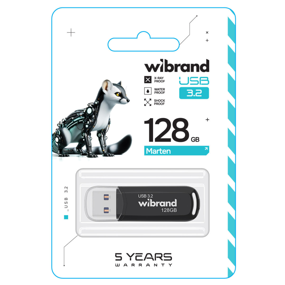 Флешка Wibrand Marten, USB 3.2 Gen 1, 128GB, Black - 1