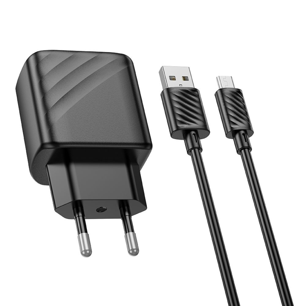 Мережевий Зарядний Пристрій Hoco CS21A, USB-A, QC3.0 18W, Cable Micro, Black - 6