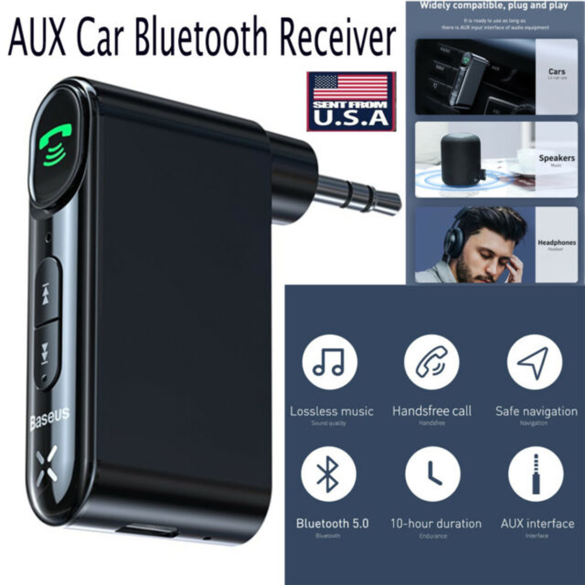 Bluetooth ресивер Baseus Qiyin AUX Car Bluetooth Receiver Black - 2