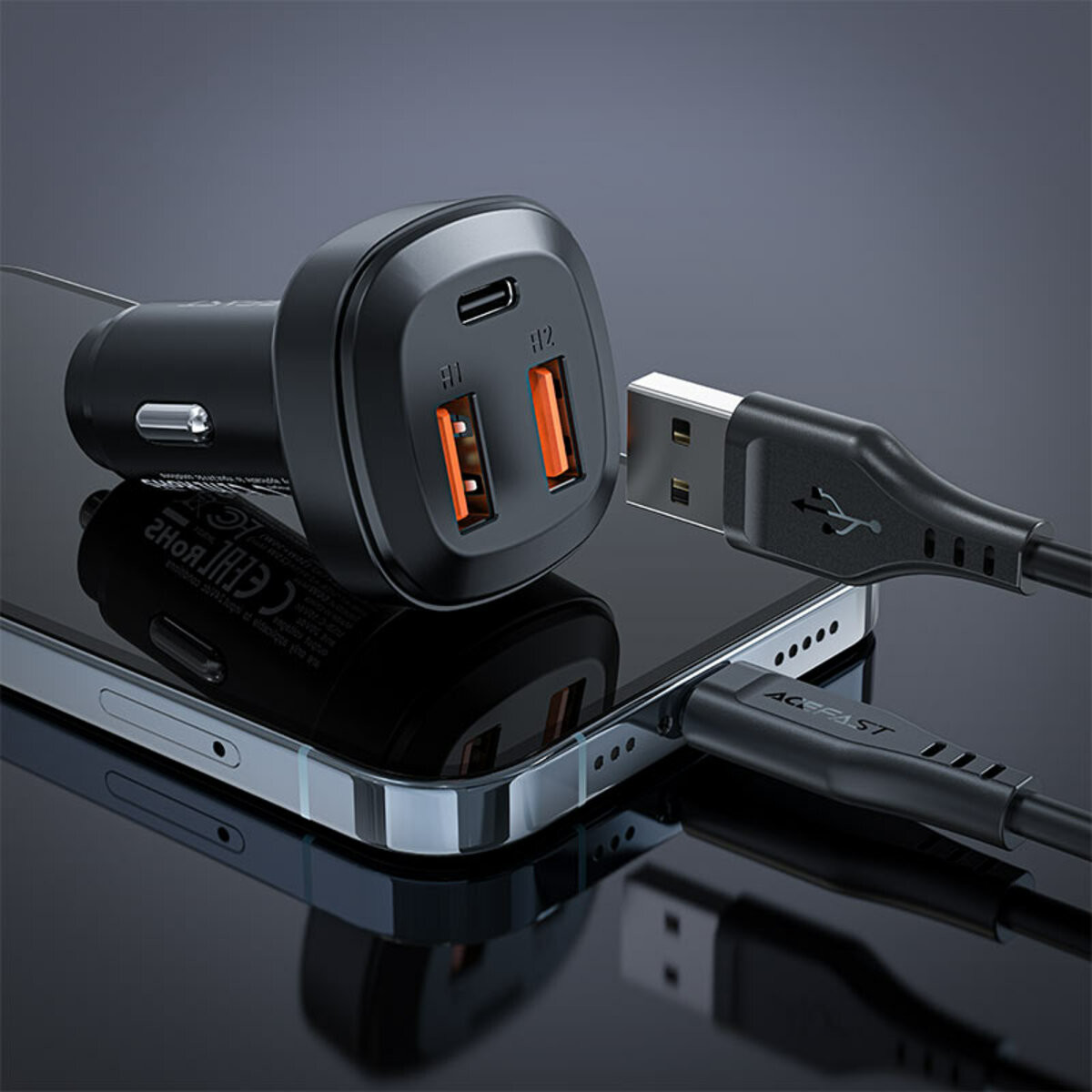 Автомобільний зарядний пристрій Acefast B9, 66W, 2xUSB-A, 1xType-C Black - 11