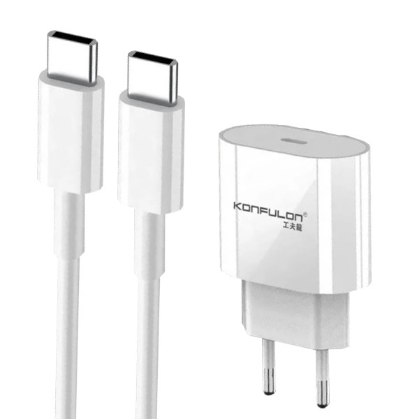 Мережевий зарядний пристрій Konfulon C71, Cable Type-C to Type-C, PD, 20W, White - 1