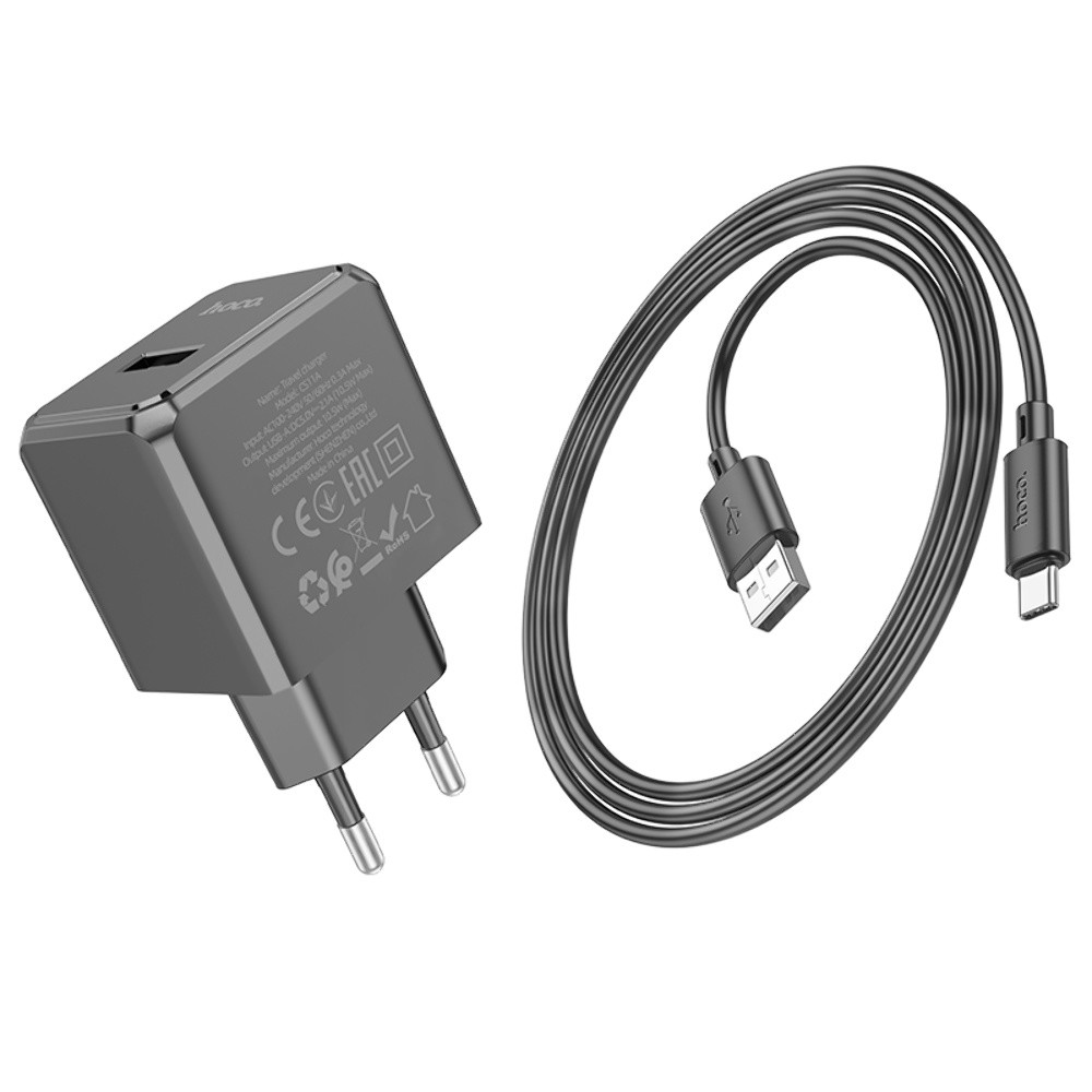 Мережевий зарядний пристрій Hoco CS11A, Cable Type-C, Black - 8