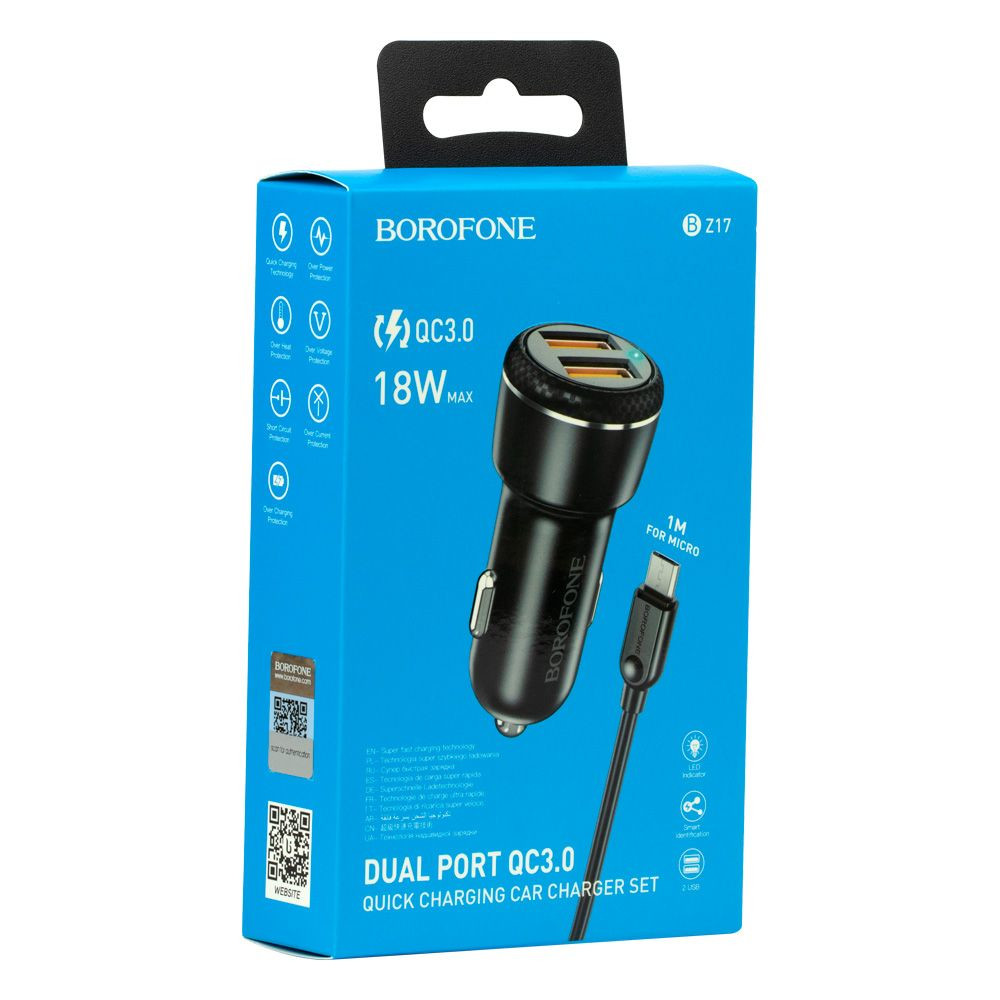 Автомобільний зарядний пристрій Borofone BZ17, QC3.0 18W, Cable Micro, Black - 5