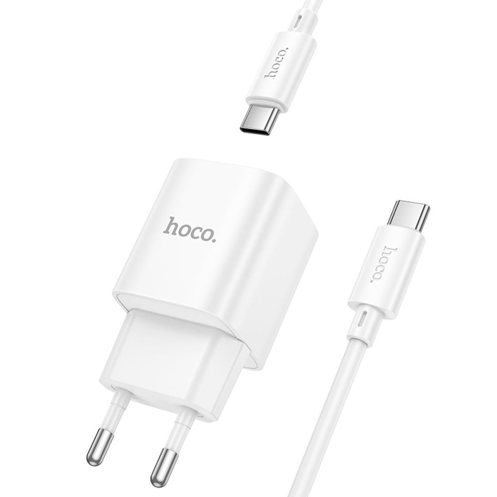 Мережевий зарядний пристрій Hoco C147A, Cable Type-C to Type-C, PD 20W, QC 3.0, White - 5