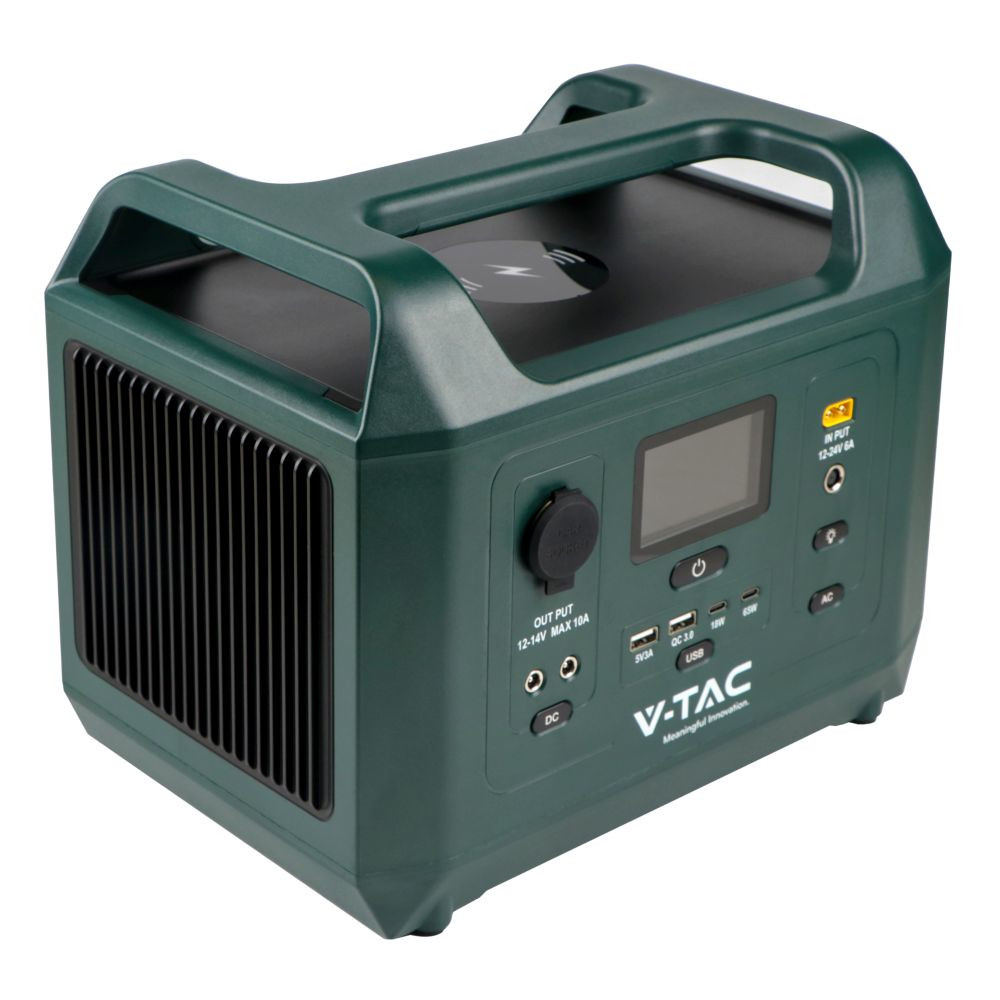 Портативна зарядна станція V-TAC VT-606N, 600W (Max. 1kW), 576Wh, QC 18W, PD 65W, DC, LiFePO4 Green - 2