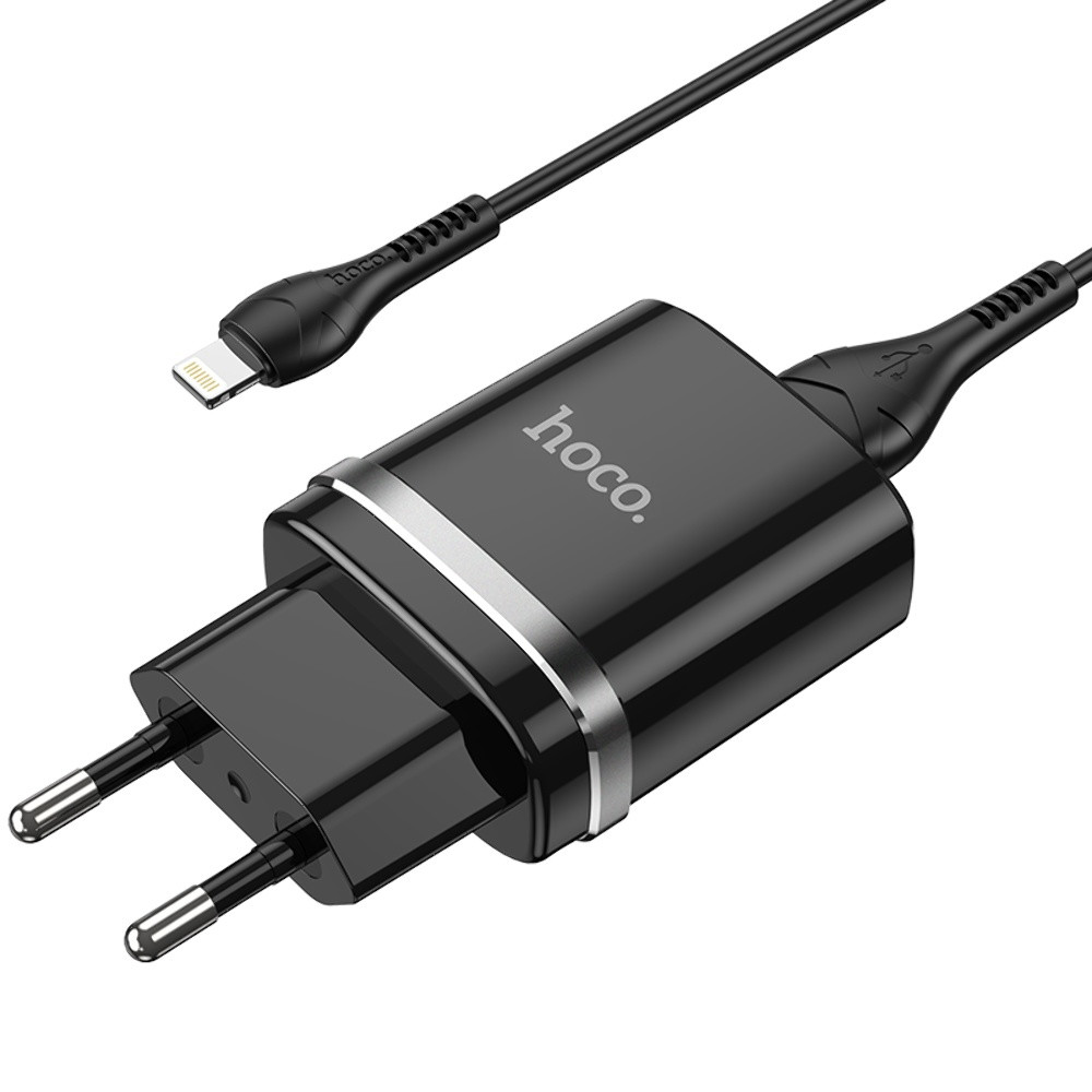 Мережевий зарядний пристрій Hoco N1, Cable Lightning, Black - 9