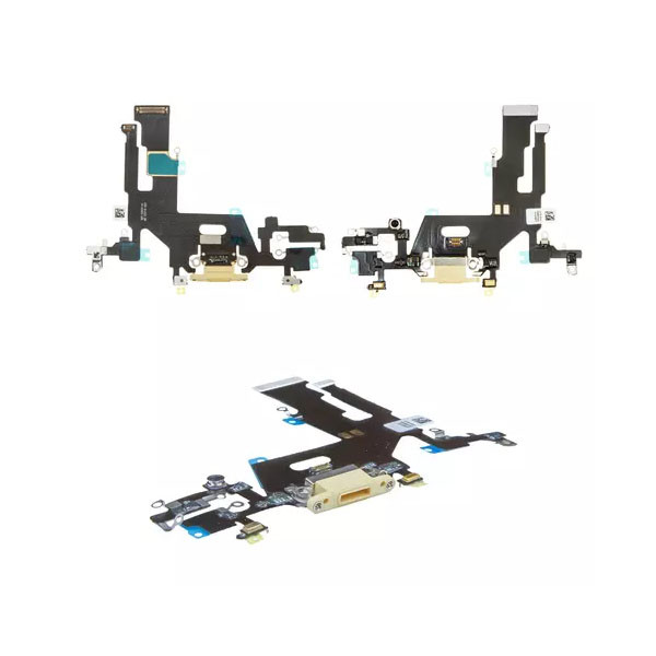 Шлейф для iPhone 11, з роз'ємом зарядки та мікрофоном, High Copy, Yellow - 1