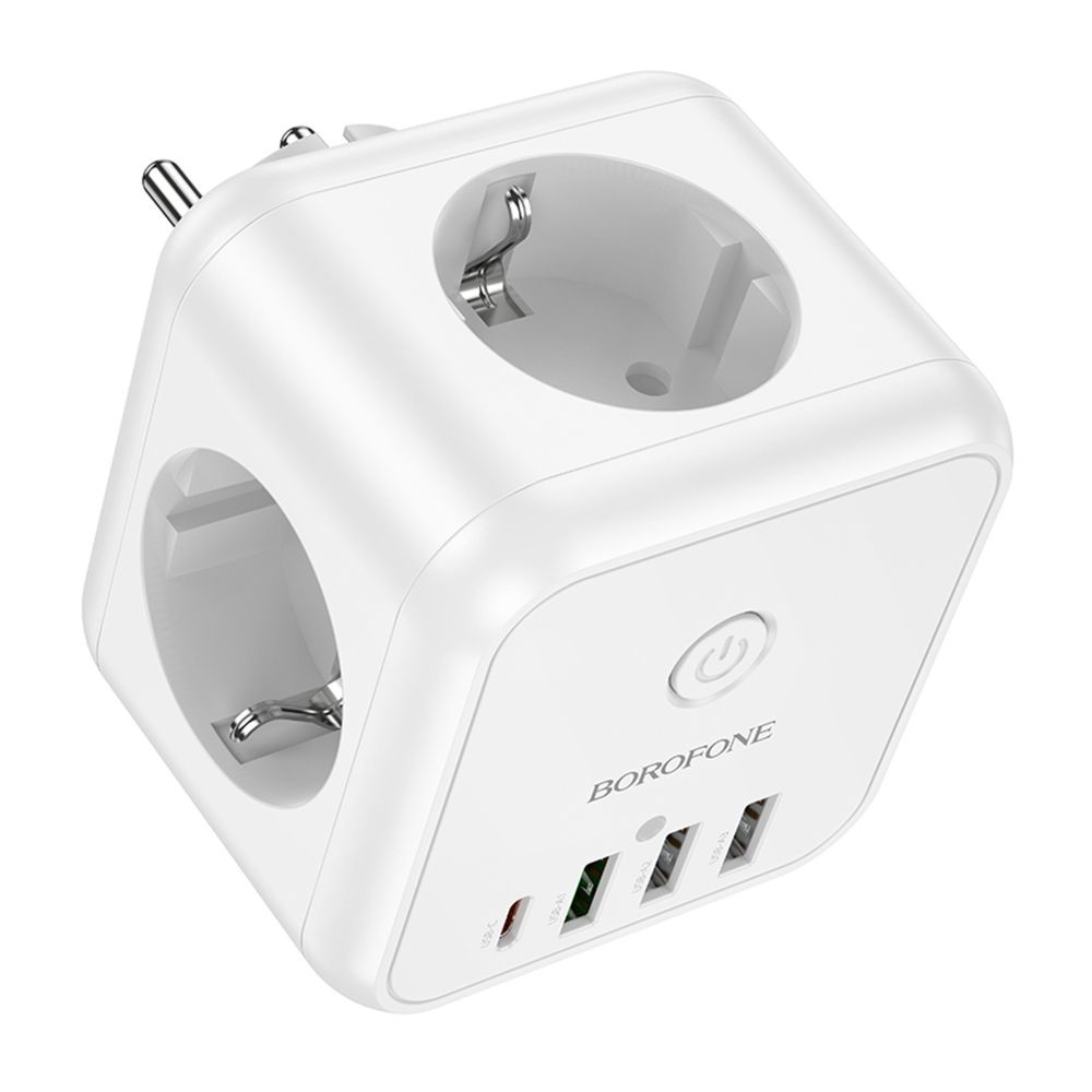 Мережевий подовжувач Borofone BAC10, 3xSocket/1xType-C/3xUSB-A, PD 20W, QC 3.0, White - 6