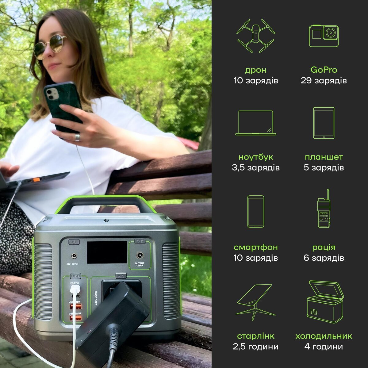 Портативна зарядна станція Junlee P-200, 200W, 185Wh, Gray - 9