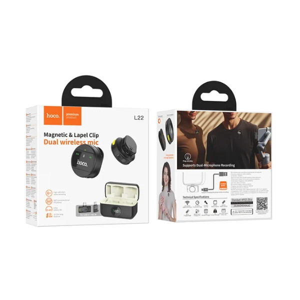 Мікрофон безпровідний Hoco L22 Bright, Type-C/Lightning, Black - 1