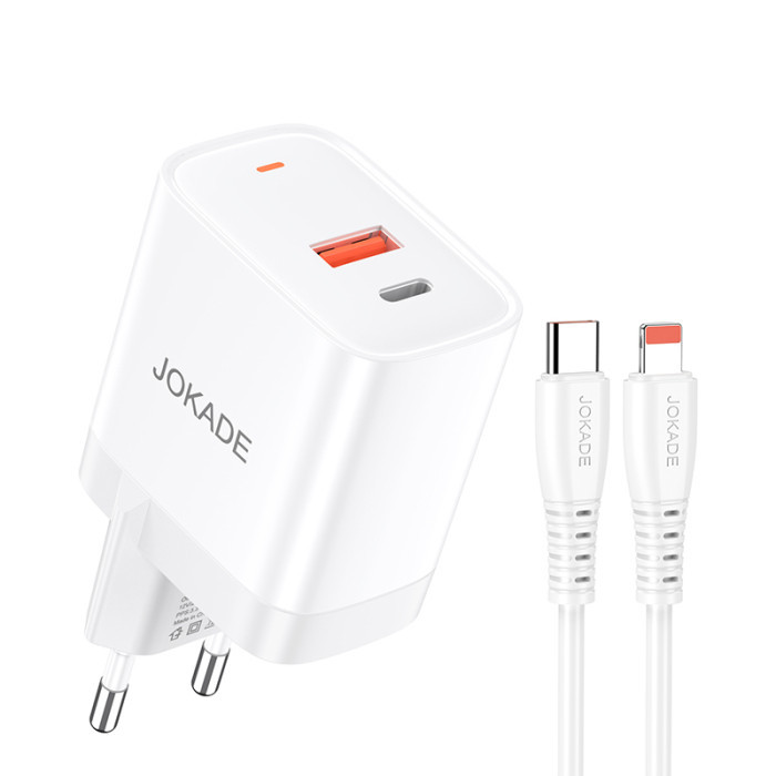 Мережевий зарядний пристрій Jokade JB082, Cable Type-C to Lightning, 30W, QC 3.0, White - 1