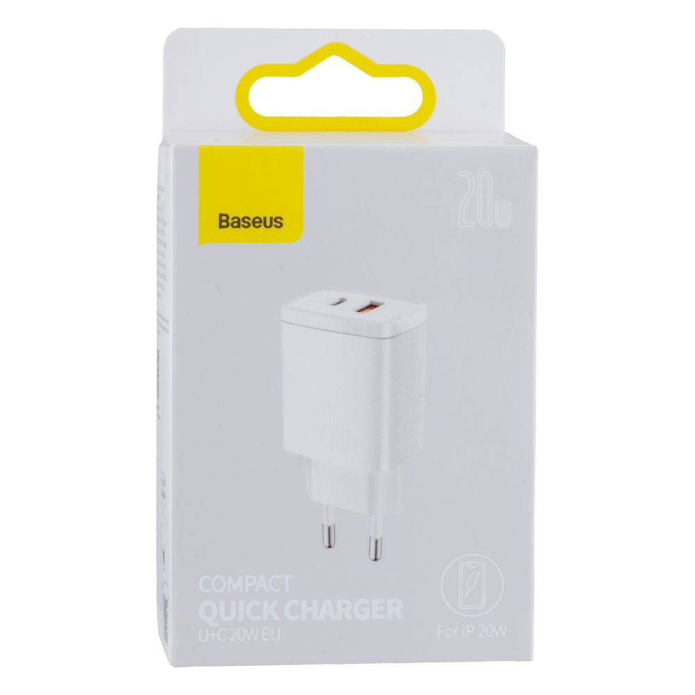 Мережевий Зарядний Пристрій Baseus Compact Quick Charger, QC 3.0, PD 20W, White - 3