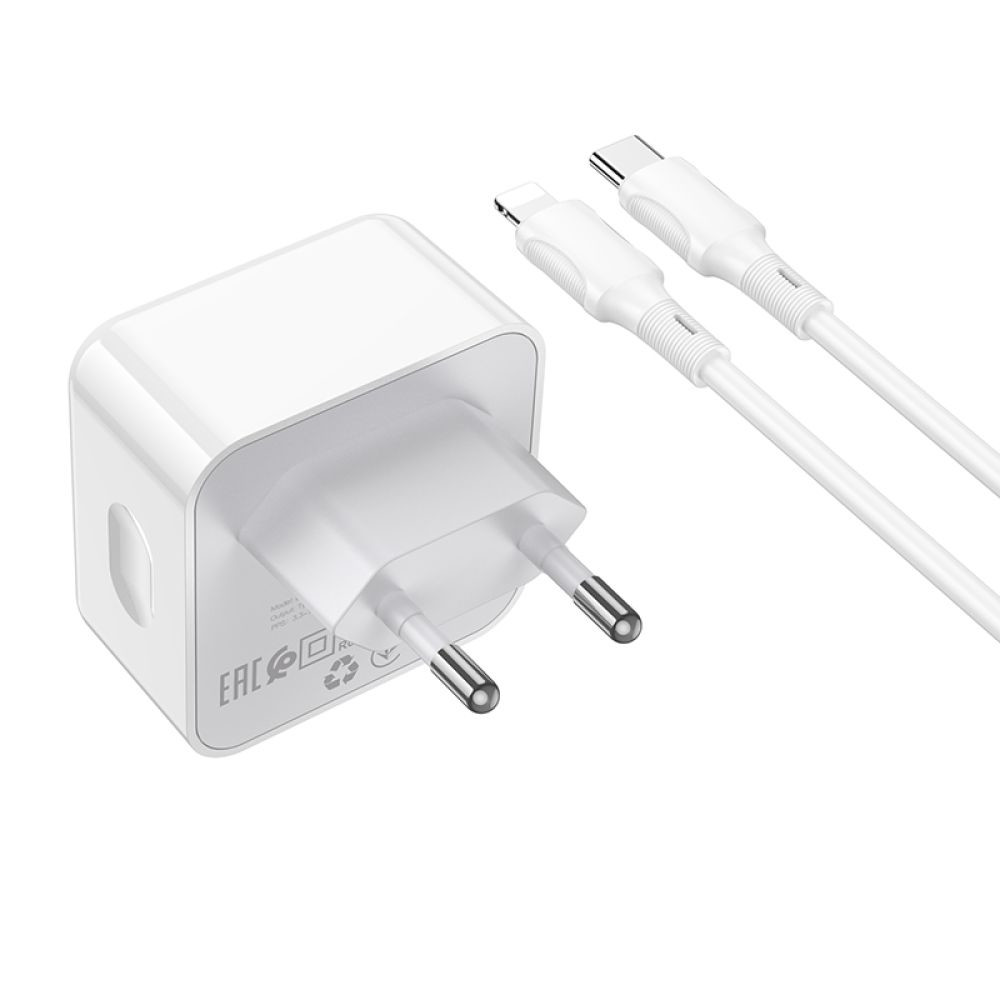 Мережевий зарядний пристрій Borofone BA76A, Cable Type-C to Lightning, PD 35W, QC 3.0, White - 3