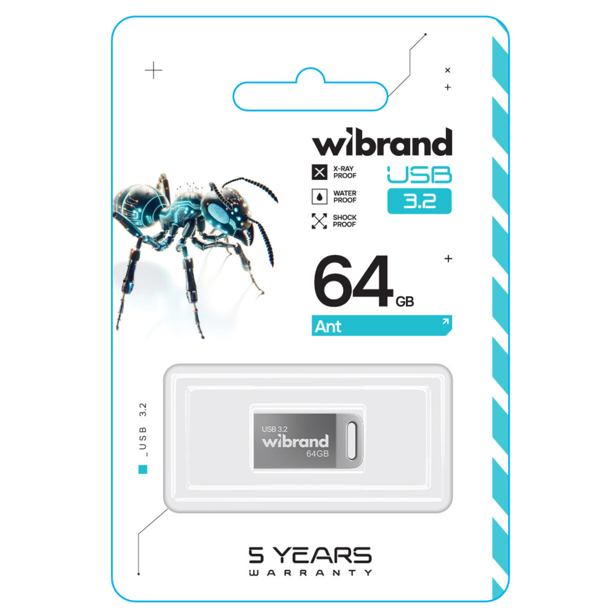 Флешка Wibrand Ant, USB 3.2 Gen 1, 64GB, Silver - 1