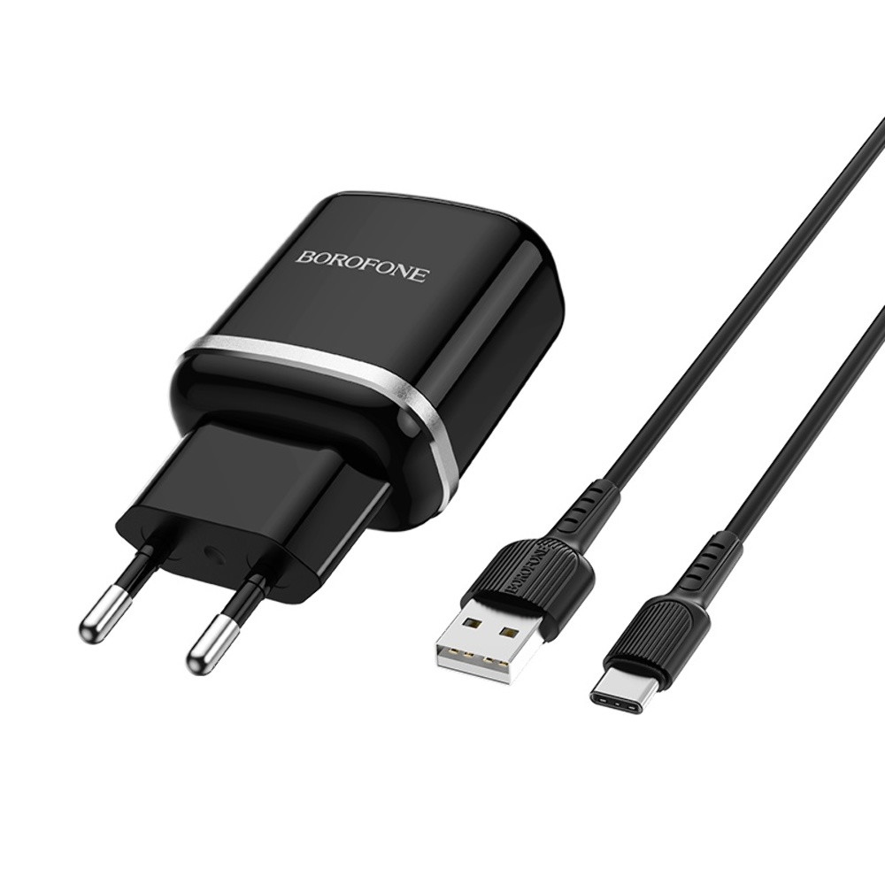 Мережевий зарядний пристрій Borofone BA36A, Cable Type-C, QC 3.0, 18W, Black - 1