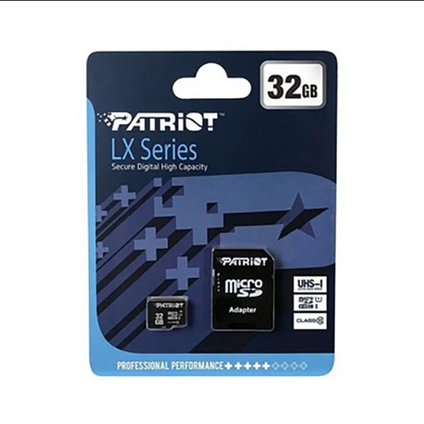 Карта пам'яті Patriot LX Series, 32Gb, micro SDHC UHS-1, class 10, adapter SD - 2